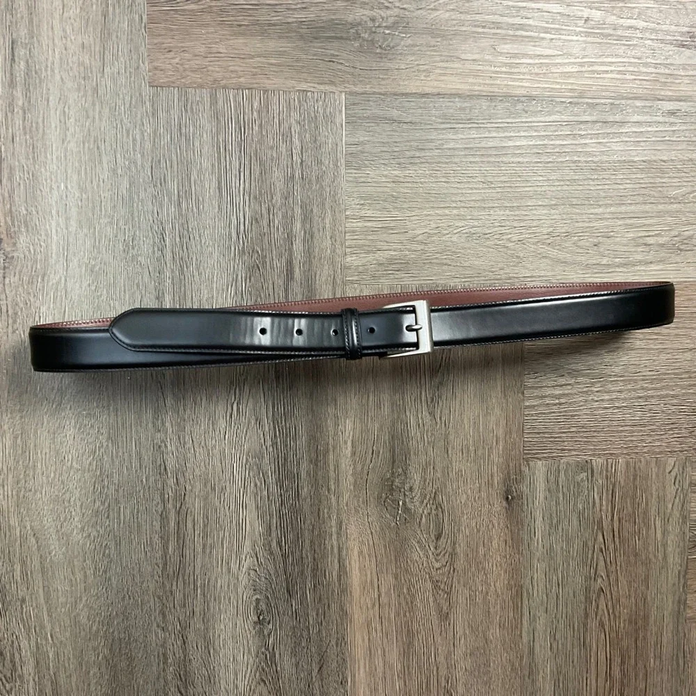 Coach Belt Mens 40 Black Silver Leather Solid Brass Square Buckle Classic 5963